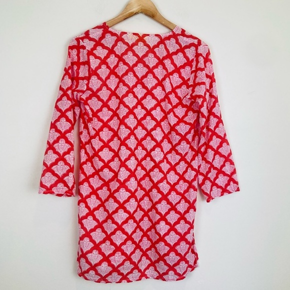 Roller Rabbit Jemina Kurta red and pink print 3/4 length sleeve tunic top. Small - Picture 5 of 7